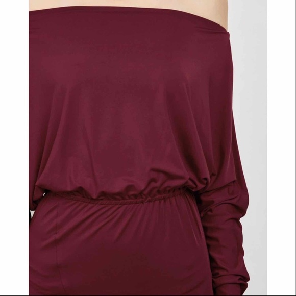 Burgundy Off Shoulder Long Sleeve Dress - Picture 4 of 4
